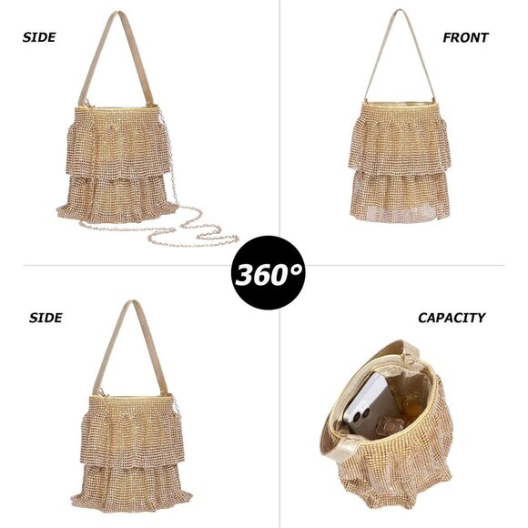 ⚡ Women's Rhinestone Sparkling Elegant Evening Crystal Gold Clutch Bag - Picture 4 of 6